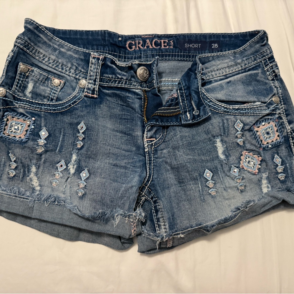 Grace Blue Distressed Jean Shorts